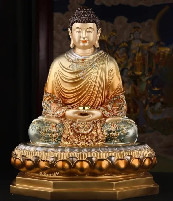 tượng bổn sư thích ca nguyên áo đồng pháp lam