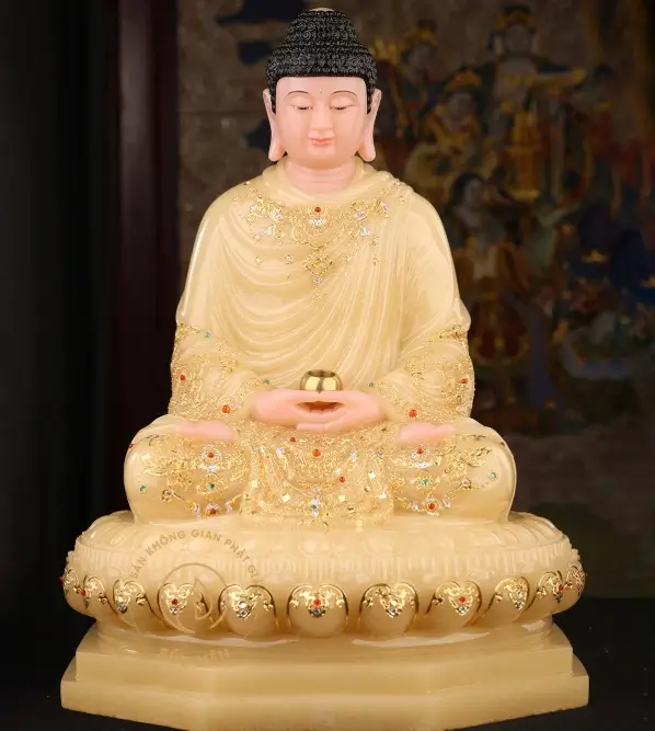 tượng bổn sư thích ca nguyên áo thạch anh khảm đá