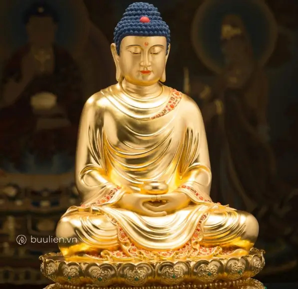 tượng đức phật bổn sư thích ca nguyên áo đồng thếp vàng